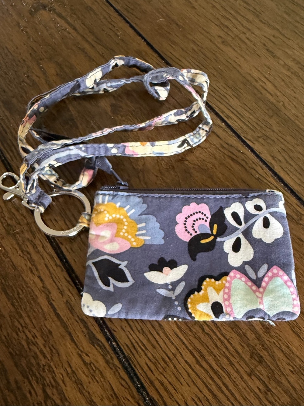 Vera Bradley Keychain Coin Purse/Wallet Lanyard Purple Floral ID Holder 4.75"x3"